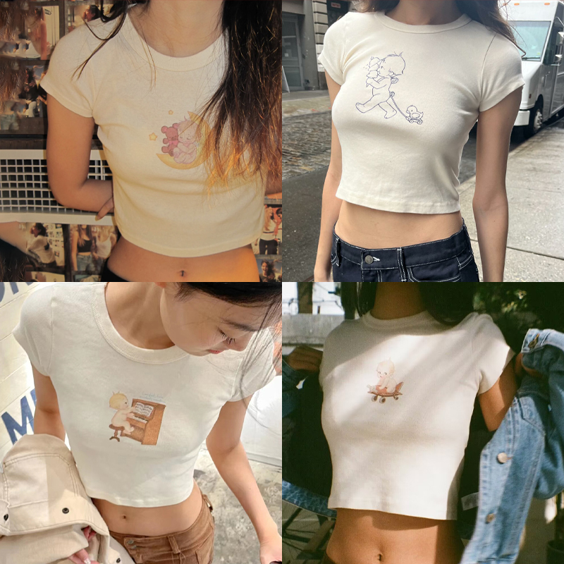 Camisetas ajustadas con estamp - Y2K Graphic Baby Tee Crop reseña y precio
