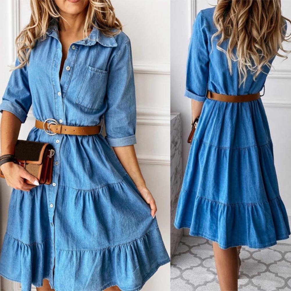 Vestido de Mezclilla con Manga - French Vintage Floral Midi Dress reseña y precio