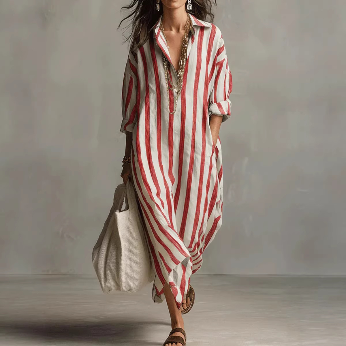 Vestido Camisero de Lino a Ray - Casual Loose Linen Shirt Dress reseña y precio