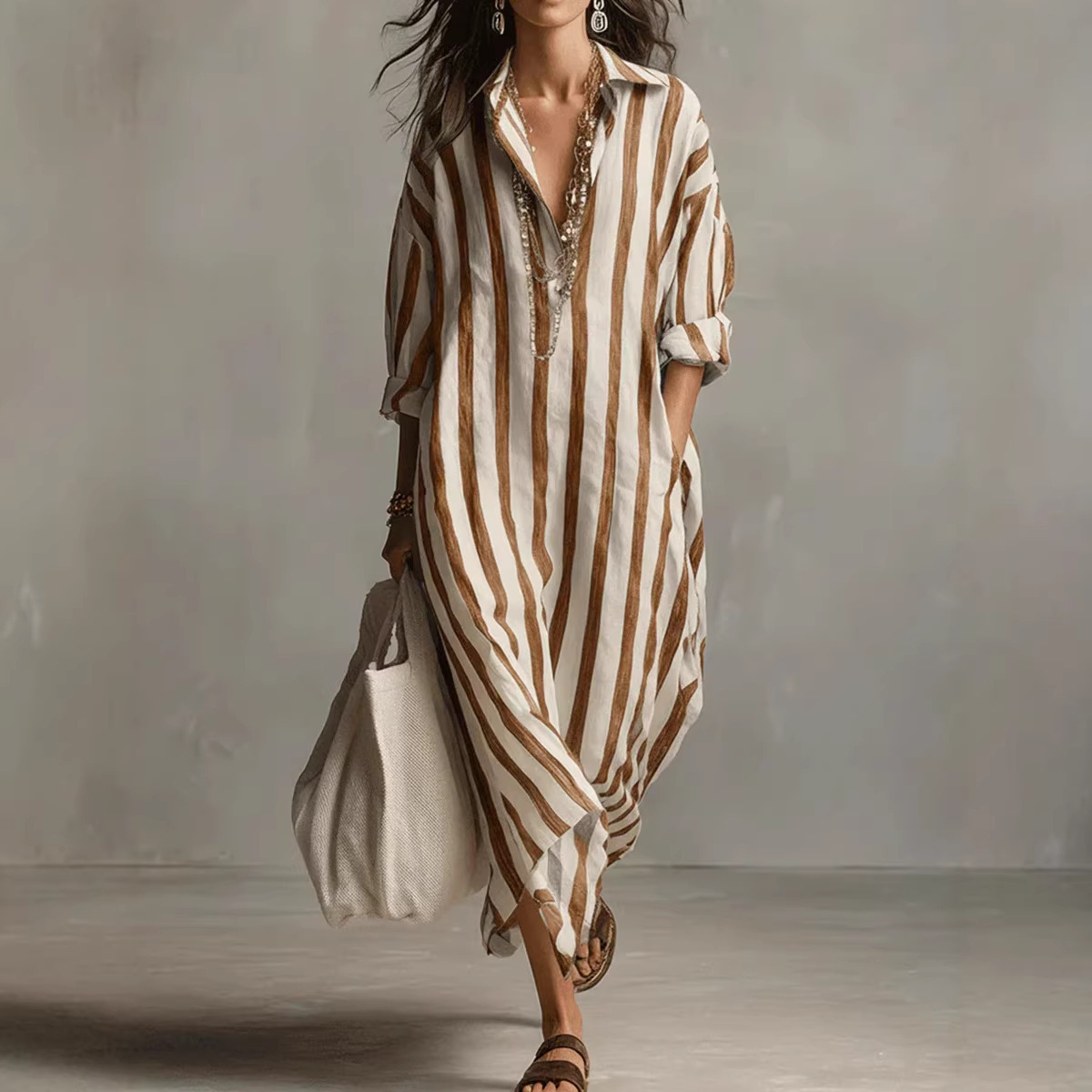 Vestido Camisero de Lino a Ray - Casual Loose Linen Shirt Dress reseña y precio