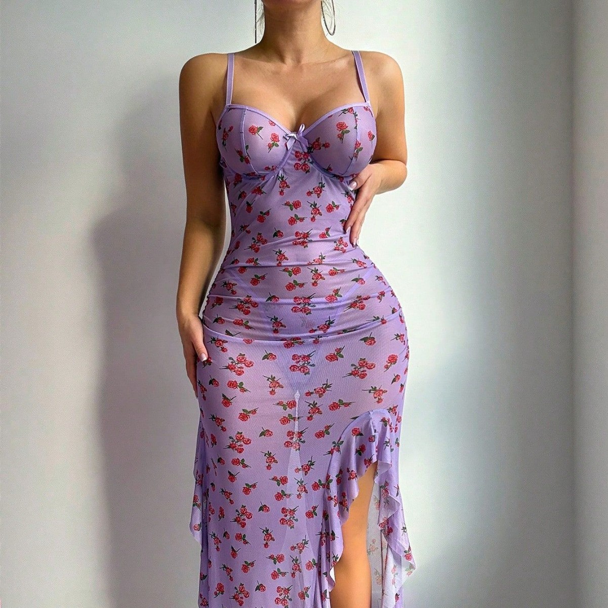 Lencería sexy de talla grande  - Sexy Mesh Sheer Bodycon Dress reseña y precio