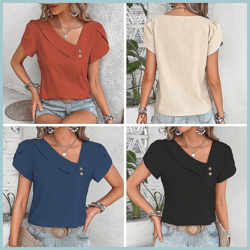Blusa de Color Sólido Vintage  - Blouses reseña y precio