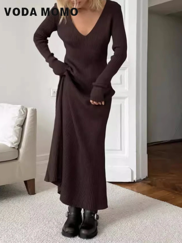 Maxivestidos ajustados versáti - Bodycon Long Sleeve Ribbed Dress reseña y precio
