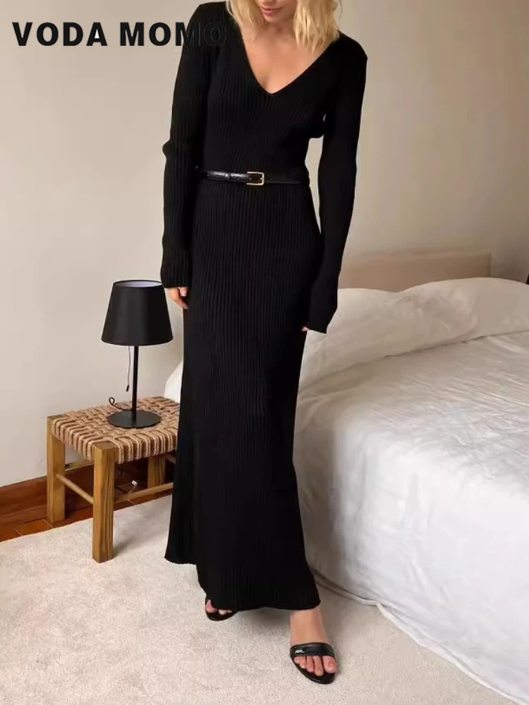 Maxivestidos ajustados versáti - Bodycon Long Sleeve Ribbed Dress reseña y precio